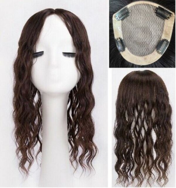 4.7"x5"Best Virgin Human Hair Topper, Free Part Silk Top Skin, WAVY, 110% Density, 8"~20" 的副本