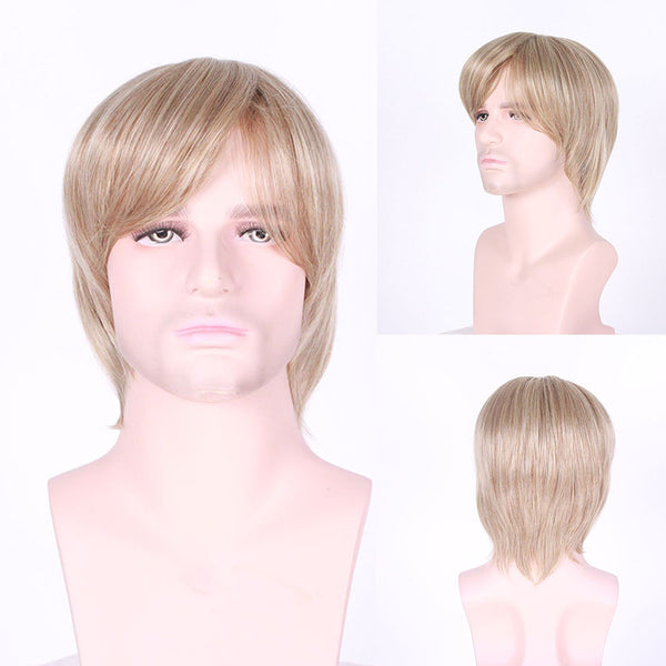 New Fashion Heat Resistant Synthetic Hair Blond Blonde Full Wig for Men Cosplay