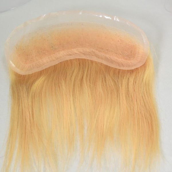 1.6" x 7"Lace 100%Human Hair Topper Men's Toupee for forehead:Tape-On/Clip-in 6"