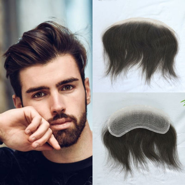 1.6" x 7"Men's Full Lace 100%Human Hair Topper Toupee: Tape-On/Clip-in, 7 Colors