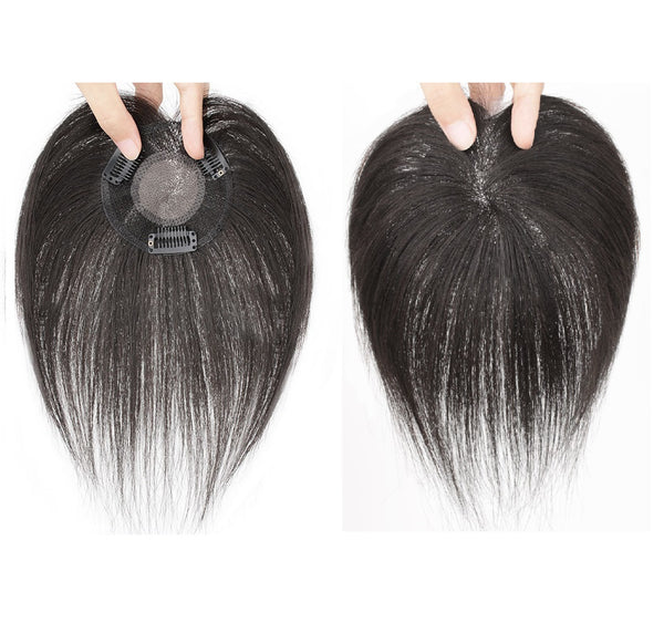 3.5"x3.5" 100% human hair topper bang wiglet, Natural Black, 6"