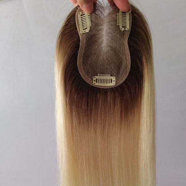 10 Days Customization: 3.15"x4.3" Lace Brown 100% Human Hair Topper Clip in 12"