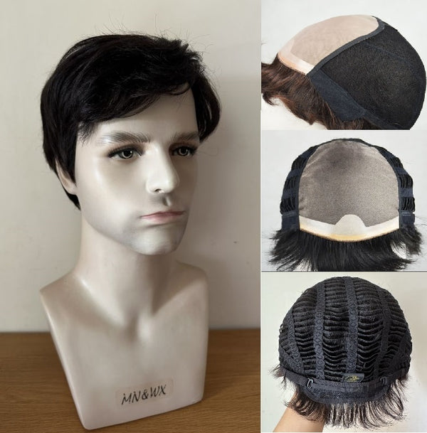 Black Human Hair Full Wig for Men-L045