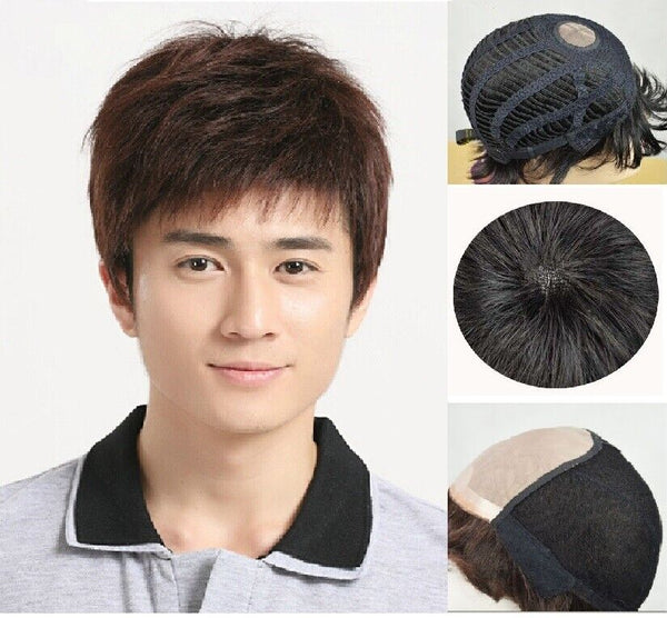 Black/Brown Human Hair Full Wig for Men-L03