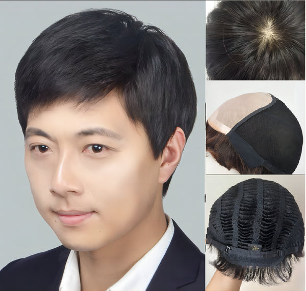 Black Human Hair Full Wig for Men-L046D