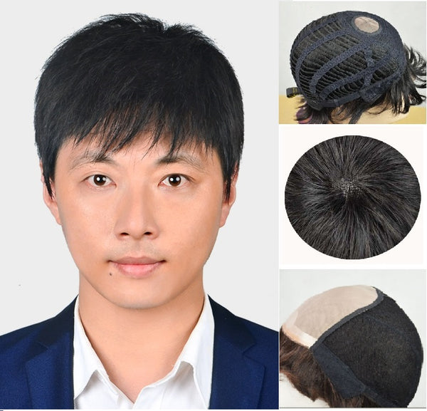 Black/Brown Human Hair Full Wig for Men-L049