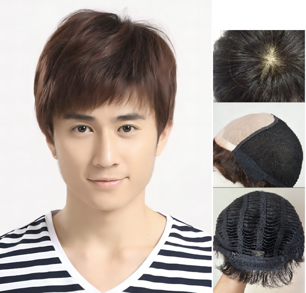 Black/Light Brown Human Hair Full Wig for Men-L69