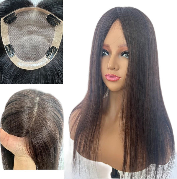 5.5"x6" Best Virgin Human Hair Topper, Free Part Silk Top Skin,110% Density, 8"~20"