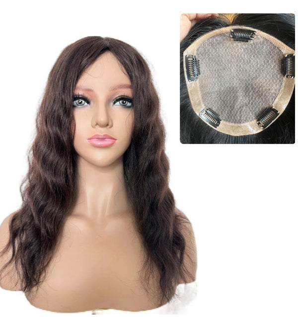 3 Days Customization! 6.3"x6.3" Wavy Virgin Human Hair Topper, Free Part Silk Top Skin,110% Density, 12"~16"