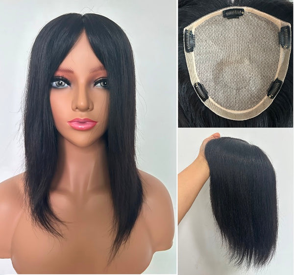 2 Months Custom! 7“x8" Silk Top 100% Virgin Human Hair Topper for Women, 12"~24", 130% Density