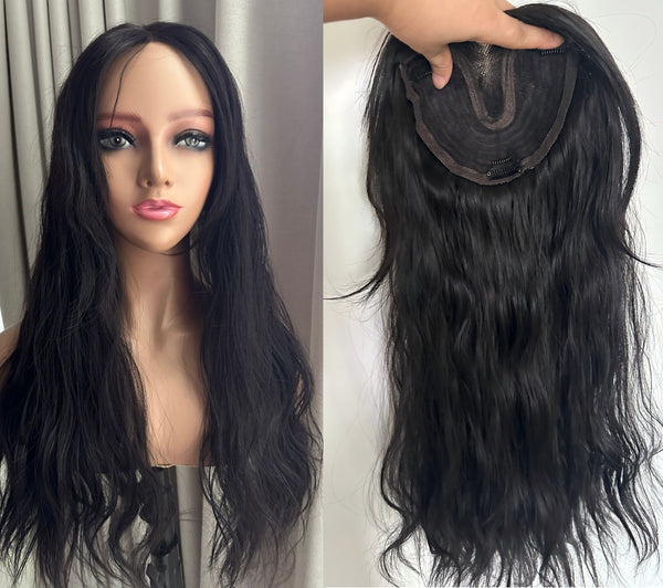 16cmx16cm Lace Frontal Water Wave Synthetic Hair Topper for Women Clip in 55cm