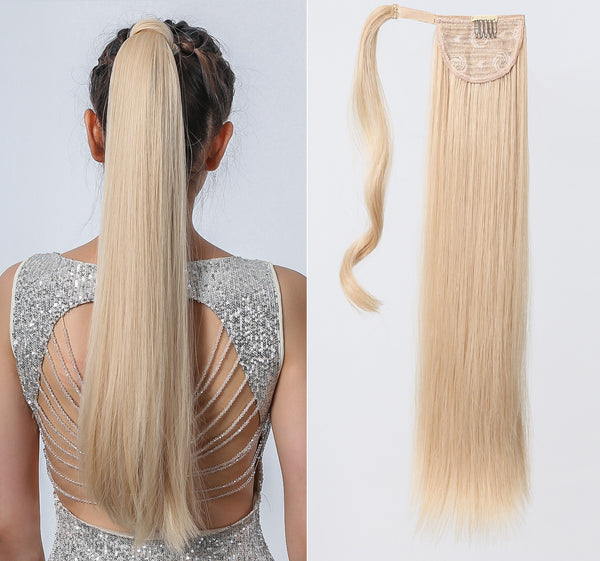 High Quality Heat Resistant Matt Blond Synthetic Hair Straight Velcro Ponytail 20"