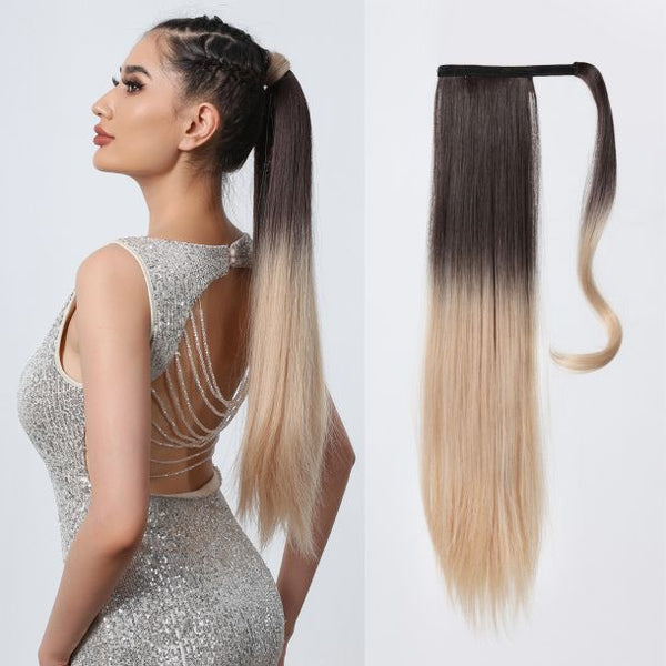 High Quality Heat Resistant Matt Ombre Blond Synthetic Hair Straight Velcro Ponytail 20"