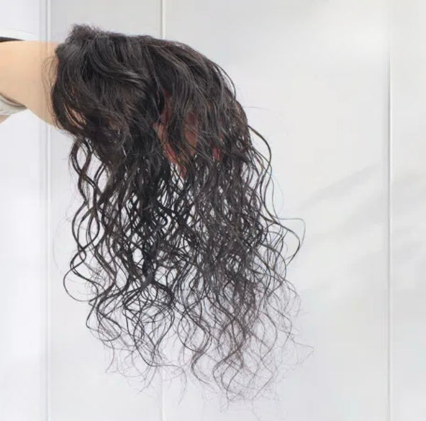 3.5"x4"Seamless Lace Wavy 100% Human Hair Hairline Head Top Topper Clip in 10"