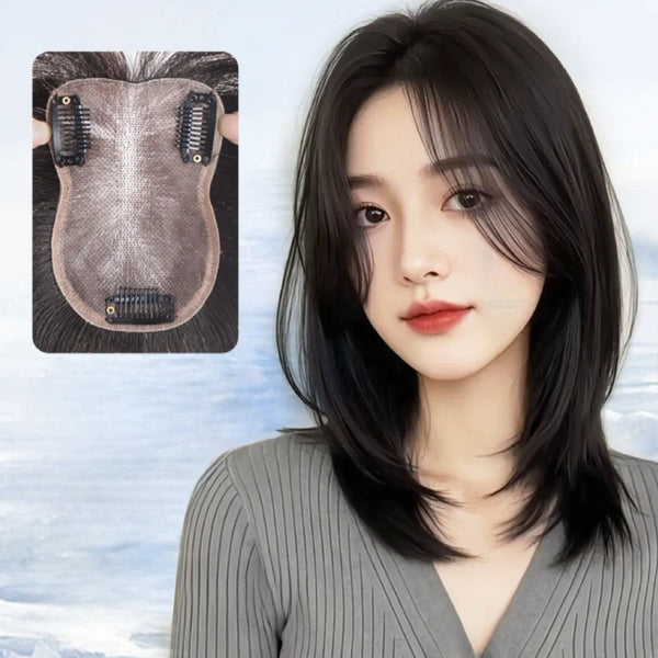 3.14"x4.3"Upgraded Mono Base 100%Human Hair Hairline Head Top Topper Clip in 10"