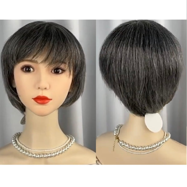 100% Human hair(40% White/Grey Hair Mixed) full wig with Whirl for Women Clip in