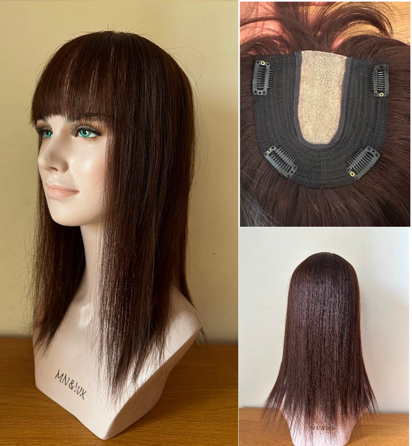 5 days Customization: 5"x5" Human Hair topper for women with Bang, 10"~16"