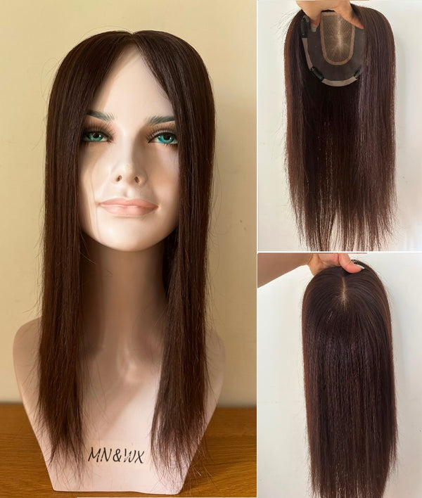 6"X6" Mono&Silk Top Part Skin Virgin Human Hair Topper 10"~30", Fine Hair