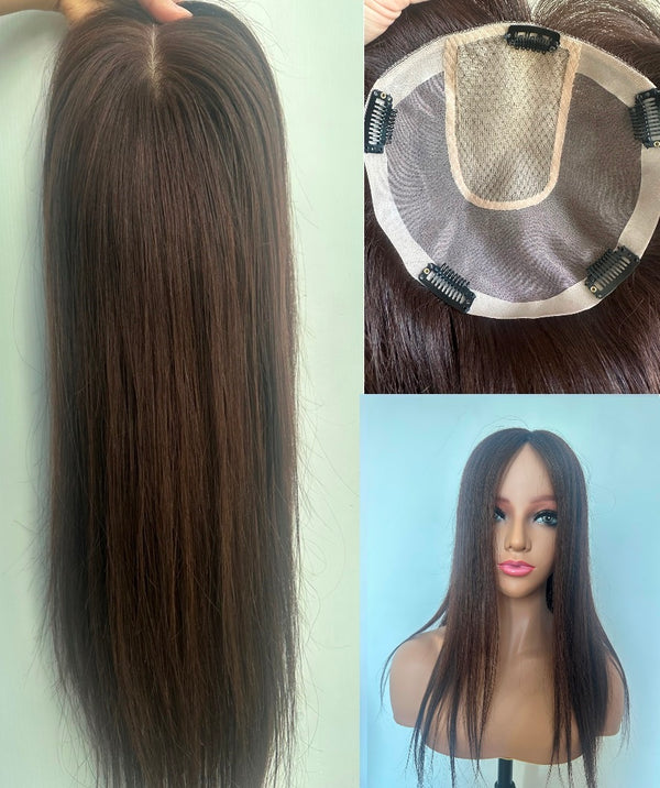 8"x8" Mono&silk top Skin Soft Virgin human hair topper for women 10"~40", Fine Hair