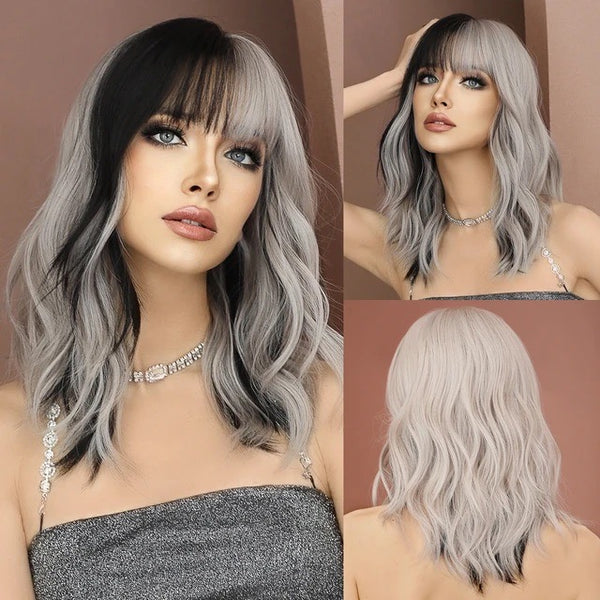 New Fashion Heat Resistant Synthetic Hair Matt Silver Ombre Full Wig for Women