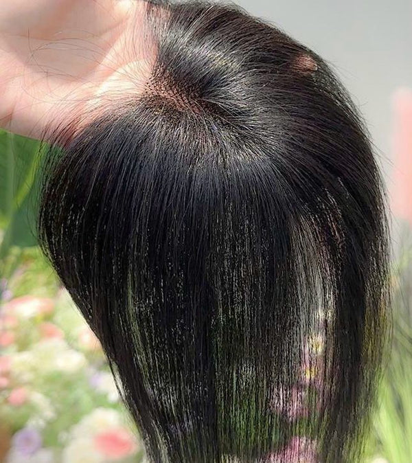 7cmx11cm Seamless edge 100% Human Hair Hairline Head Top Topper Clip in 25cm