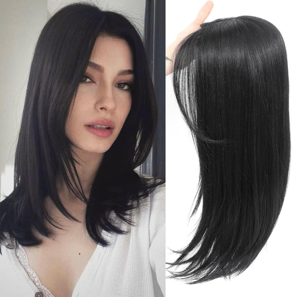 5.5"x6" Seamless Front Lace Heat Resistant Synthetic Hair Topper for Women Clip in 20"