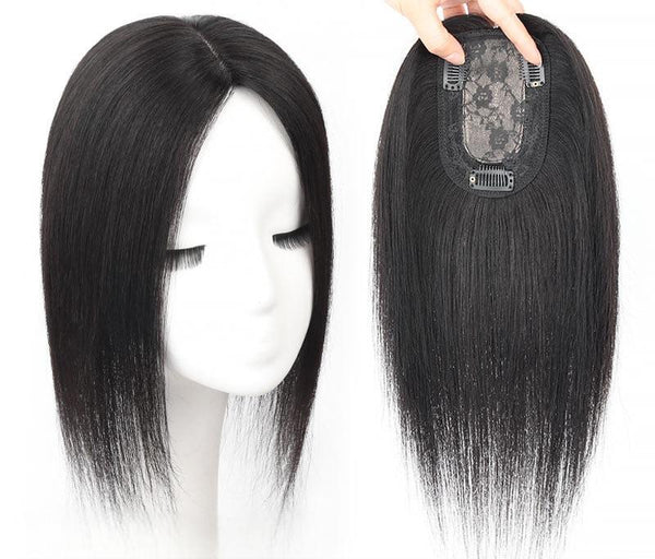 4.7"x3.15"(8cmx12cm) cap Black/Brown 100% Human Hair Topper for Women Clip in 14"(35cm),No Bang