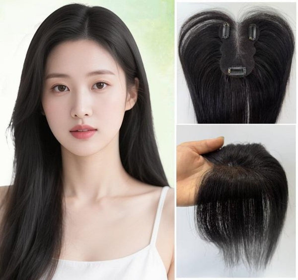 2.75"x4"Super Thin Breathable Lace 100% Human Hair Topper Wiglet Clip in 12"