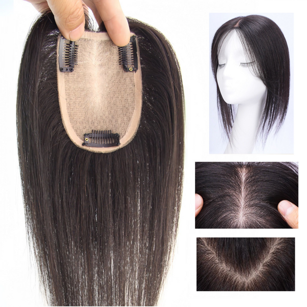 2.75"x4"Free Parting Silk Top 100% Real Human Hair Topper Clip in 10"~12"